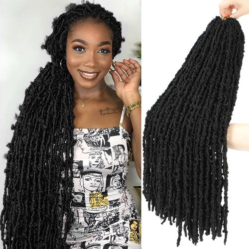 GetGal 30 Inch 6 Packs Butterfly Locs Crochet Hair Soft Distressed Locs Crochet Hair for Black Women Pre Looped Long Butterfly Faux Locs Natural Braids Hair Extension(30inch,1B)