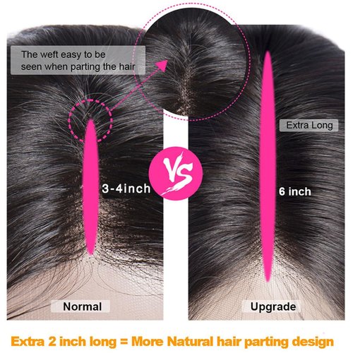 Brazilian Body Wave 2x6 Lace Closure 100% Unprocessed Human Virgin Hair Pre Plucked Wet and Wavy Pre-Plucked Hairline Frontal Closure Natural Black With Baby Hair (2x6 body wave closure, 16inch)