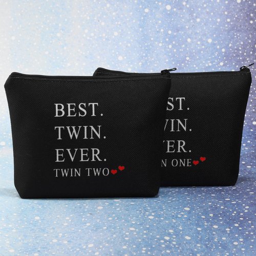 MBMSO Twin One Twin Two Gifts Best Twin Ever Gifts Makeup Bag Set of 2 Twins Gifts for Sister Cosmetic Bag (Best Twin Ever bag black)