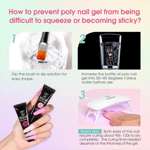 ROSALIND Poly Nail Gel Kit, 14 Colors Clear Nude Glitter Poly Nail Gels Kit with U V Light Poly Nails Gel Starter Kits For All Seasons Beginner DIY at Home