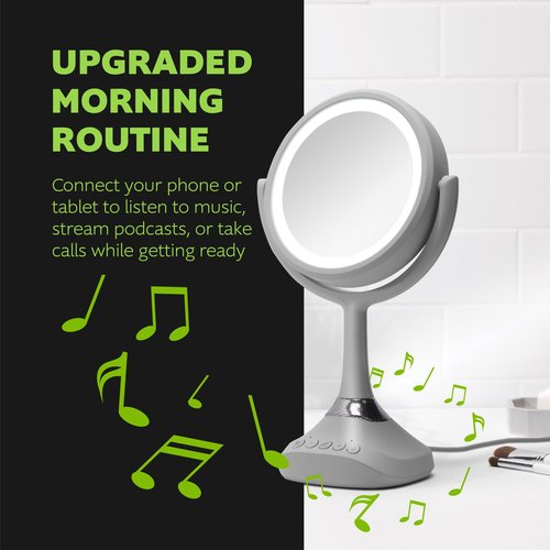 Homewerks 76-101-BT 7.5-inch Personal Makeup Mirror with Bluetooth Speakers and LED Lighting, Handheld Bluetooth Vanity Mirror with Lights for Bathrooms, Bedrooms, or Dorm Room Essentials