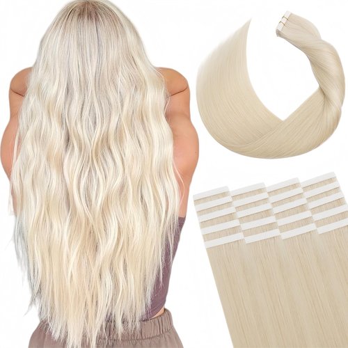 Tape in Hair Extensions Human Hair Utra Thin Invisible Seamless 20pcs 50g (Platinum Blonde, 18 inch)