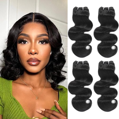 Body Wave Human Hair Bundles - 4 Bundles 10 12 Inch 12A 100% Unprocessed Brazilian Virgin Hair Weave - Natural Black Color (10/10/12/12 Inch)