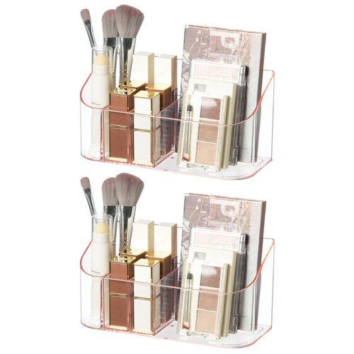 SUNFICON 2 Pack Makeup Holders Organizers Trays Cosmetic Display Case Tabletop Desktop Vanity Countertop Bathroom Wall Cabinet Medicine Storage Box Womens Ladies Girls Crystal Pink