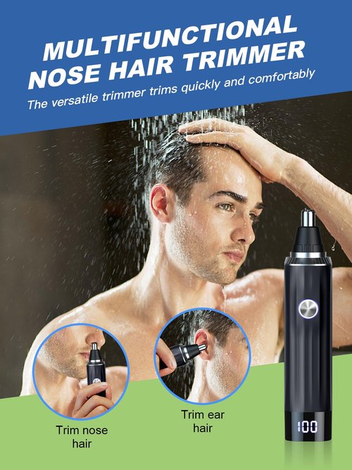 Ginity LED Display Ear and Nose Hair Trimmer Clipper for Men Women,2025 Rechargeable 2 in 1 Professional Painless Eyebrow & Facial Hair Trimmer with Powerful Motor