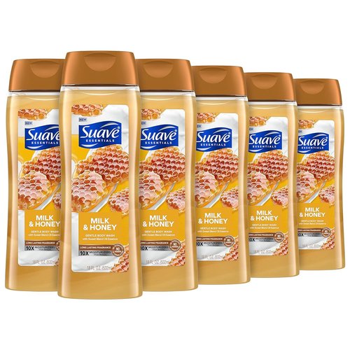 Suave Moisturizing Body Wash, with Milk & Honey and Vitamin E Extract & Moisturizing Body Wash, with Ocean Breeze Scent and Vitamin E Extract, No Parabens, No Phtahaltes, 18 Oz Pack of 6