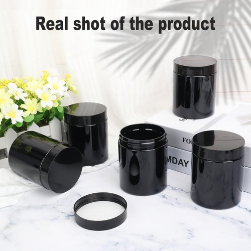 47 Packs 8 oz (250 ml) Black Plastic Jars with Lids, Plastic jars with Lids for Beads, Rhinestones, Sequins Cosmetics, Lotion, Cream, Ointments and More by KUKLIPJIM