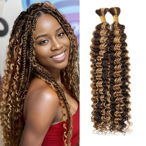 Cklikeb Braiding Human Hair 100g 20 Inch Color P4/27 Deep Water Wave Bulk Human Hair for Braiding No Weft Brazilian Virgin Deep Curly Human Hair Extensions for Boho Braids P4/27 Color, 20 inch,100g)
