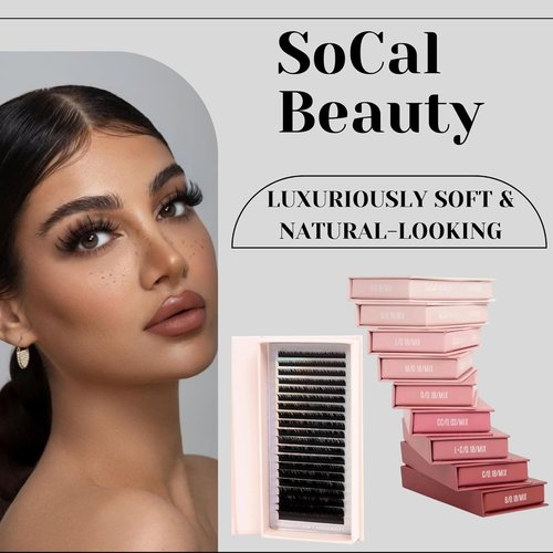 L Curl Mixed Lash Trays by SoCal Beauty – Faux Mink Eyelash Extensions L Curl – 20 Rows per Tray, Color-Coded, Aluminum Backing & Window View – Professional Lash Extensions