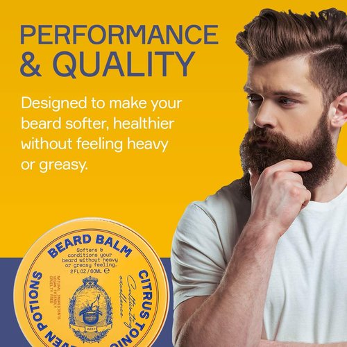 SEVEN POTIONS Beard Balm for Men — Conditioning Softener to Nourish Skin, Facial Hair, and Stop Beard Itch — All-Natural, Vegan, Cruelty Free — Citrus Tonic (2 FL OZ)