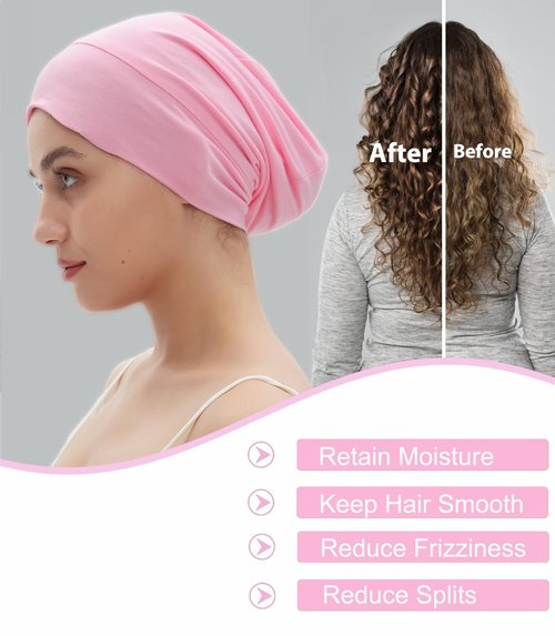 Satin Lined Sleep Cap Bonnet for Sleeping Women, Silk Satin Bonnet for Curly Braids Hair Wrap Cover Night Cap Slouchy Beanie Pink