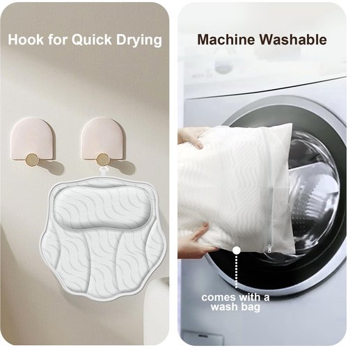 HORIGAY Bath Pillow Luxury Bathtub Pillow - Bath Pillows for Tub Neck and Back Support, Ergonomic Tub Pillow for Bath with 6 Powerful Suction Cups, Fits All Bathtub Portable Bath Accessories - White