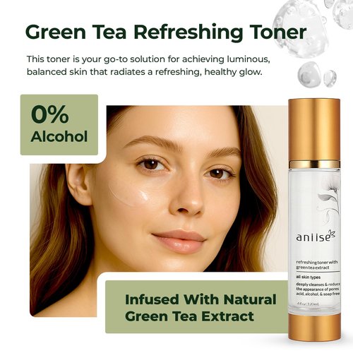 Refreshing Green Tea Extract Facial Toner – Purifies, Hydrates & Soothes for a Glowing Complexion – Fights Signs of Aging – Gentle Skin Care for All Skin Types – 1fl oz (30mL)