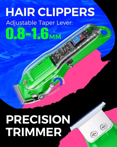 GLAKER Hair Clippers for Men Professional - Cordless Clippers and Trimmers Set, Complete Barber Kit for Hair Trimming & Beard Grooming, Mens Haircutting Kits for Blending & Fade Cuts (Green)