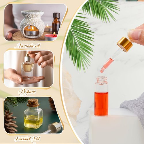 Didaey 200 Pcs Mini Glass Oil Dropper Bottle Bulk, Clear Essential Small Empty Bottles Sample Containers Perfume Liquid Vials with Cap for Traveling (5 ml,Gold)