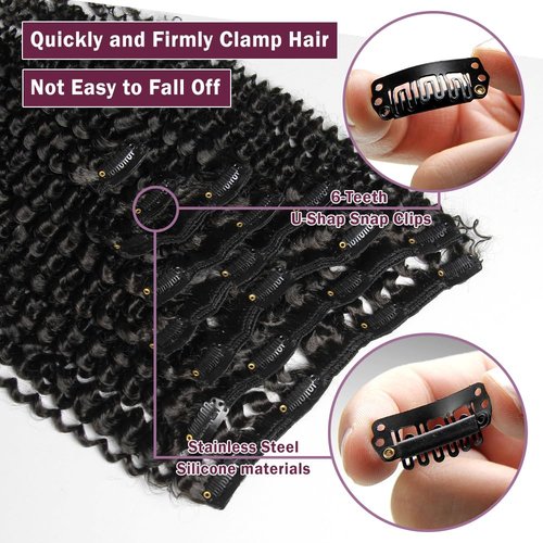 KRN Clip in Real Human Hair, 136g 8pcs Natural Black Hair Extensions Clip ins for Black Women Full And Thick Kinky Curly Clip in Human Hair Extensions 20 Clips Easy to Wear 14 Inch