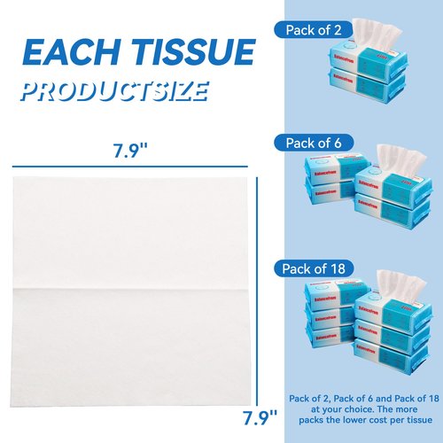 Elevon Soft Face Towels, 100% Natural Cotton Facial Tissue Makeup Towels, 100 Tissues per Bag, (24 Bags Total)