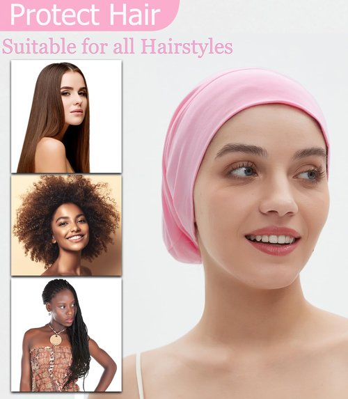 Satin Lined Sleep Cap Bonnet for Sleeping Women, Silk Satin Bonnet for Curly Braids Hair Wrap Cover Night Cap Slouchy Beanie Pink