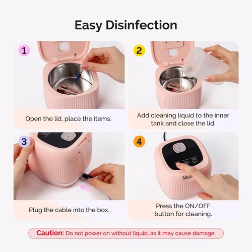 [2025 Upgraded] MelodySusie 2 in 1 Nail Tool Cleaning Machine, 3 Timers Mode for Nail Drill Bits, Nail Art Brush, Nail Clipper, Jewelry Cleaning, Salon & Home Use, Pink,DL-160