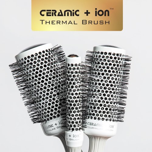 Olivia Garden Ceramic + Ion Round Thermal Hair Brush - Not Electrical - Professional Blowout Brush for Normal to Thick Hair - 2 1/8" Diameter Barrel - White and Grey - CI-55