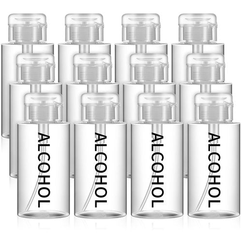 Layhit 12 Pcs 10 oz Alcohol Pump Dispenser Bottle Alcohol Push Down Liquid Dispenser Empty Pumping Bottle Refillable Cosmetic Container for Personal, Salon, Nail Care, Hospital Use (Black)