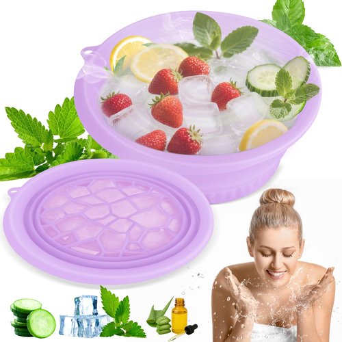 Face Bowl for Ice With Built-in Ice Tray Collapsible Silicone Facial Face Ice Bath Bowl Small Reusable Cold Plunge Basin is Portable,Perfect for Home Use,Camping,Travel Cold Bath Spa Tool & Purple