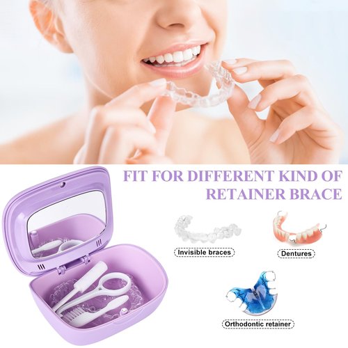 LONGMON Double Layer Retainer Case With Mirror, Retainer Holder With Remover Tool And Cleaning Brush With Vent Holes Compatible With Aligner Case