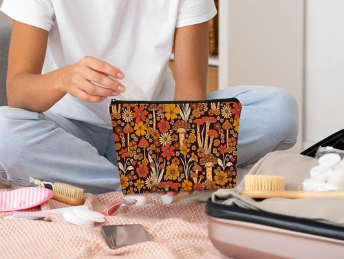 Mushroom Makeup Bag,Hippie Mushroom Gifts Small makeup bag,Floral Vintage Cosmetic Bag,Mushroom Gifts for Women Teen Girls Sister Girlfriend,Birthday Gift