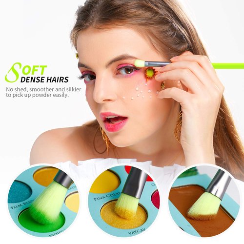 Docolor 17Pcs Colourful Makeup Brush Set + 15Pcs Eye Makeup Brushes Set Premium Kabuki Foundation Blending Face Powder Synthetic Makeup Brushes Set