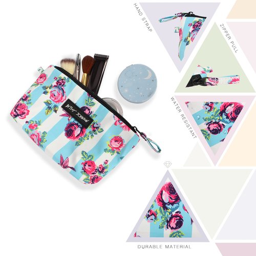 Betsey Johnson 8.5 Inch Zipper Cosmetic Pouch Small Toiletry Bag Lightweight Durable Polyester Organizer with Inner Zipped Pocket Good For Makeup Accessories and Travel Needs (Hummingbird Floral)