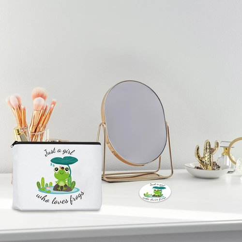 CIXICM Frog Gifts for Frog Lovers, Includes Makeup Bag, Cute Socks, Frogs Writing Gel Ink Pen & Mini Round Mirror, Just Who Loves Frogs, Birthday Gift for Women