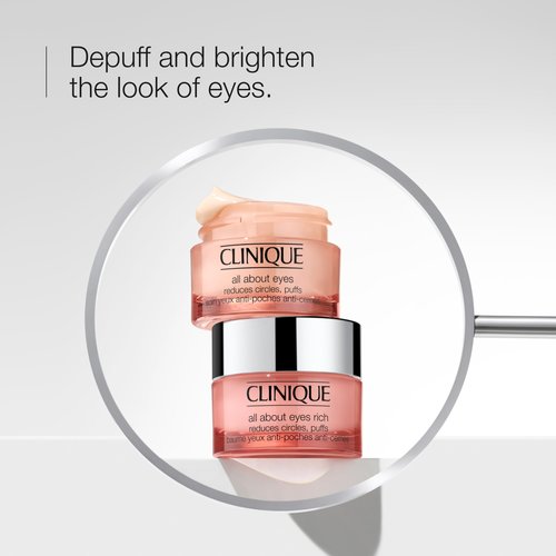 Clinique All About Eyes Rich Eye Cream For Dark Circles With Hyaluronic Acid | Hydrating, Brightening + Depuffing, Mini Travel Size, 0.5 Ounce