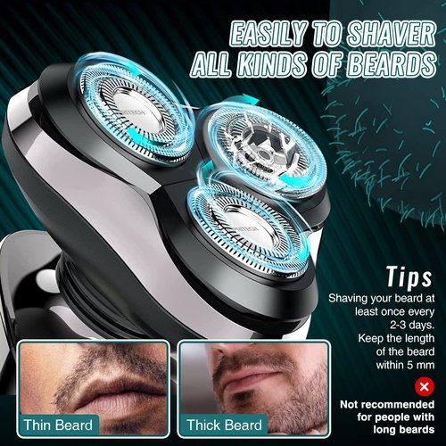 Electric Razor for Men - Rechargeable Electric Shaver for Men, Waterproof Wet Dry Cordless Razor with Nose Hair Trimmer and Sideburns Trimmer