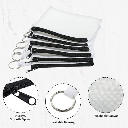 Frienda 30 Pieces Sublimation Blank Small Coin Canvas Makeup Bags Bulk Cosmetic DIY Craft Pouch with Zipper Coin Purse Pencil Pouch Travel Toiletry Organizer(Black)