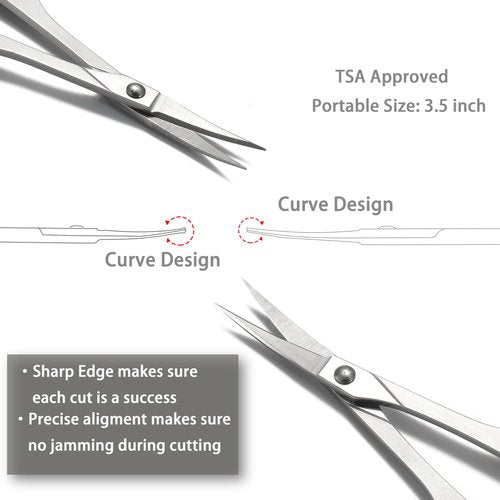 PAFASON High Precision Manicure Scissor Set, 2 PC Multi-Purpose Curved and Straight Cuticle Beauty Grooming Tool for Eyelash, Eyebrow Nail Dry Skin,Stainless Steel, Safety Cases