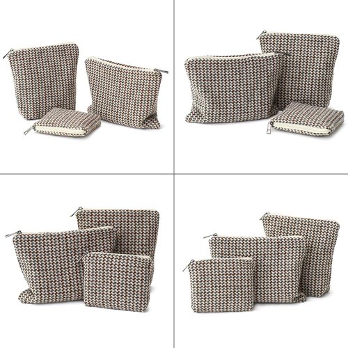 BBORGDC Makeup Bag Set, 3-Piece Small Cloth Cosmetic Organizer Pouch, Travel Toiletry Bag With Zipper (Boho Plaid Design) For Women, Perfect For Daily Commute & Gifts