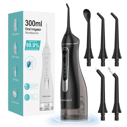 Water Dental Flossers for Teeth, 300ML Cordless Portable Electric Water Flosser, 4 Modes Oral Irrigator, Waterproof Rechargeable Water Floss for Deep Cleaning, Plaque Remover,Braces Home Travel Use