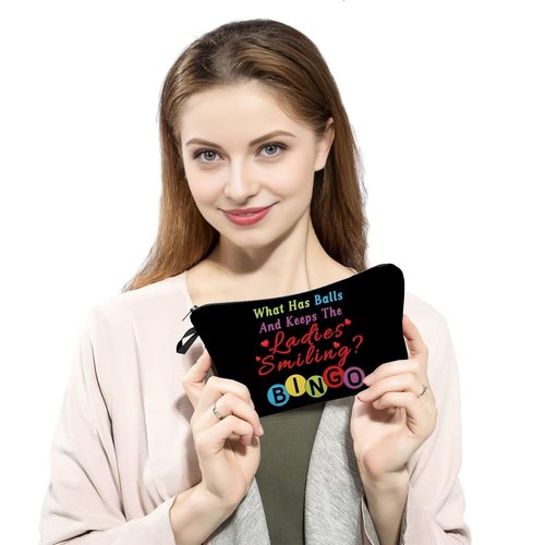 YULUENZE Colorful Bingo Makeup Bag Funny Bingo Slogan Print Toiletry Organizer Pouch with Zipper Colorful Bingo Small Cosmetic Bag Present for Bingo Lovers Women Friends