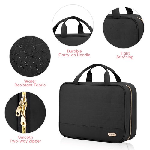 BALULHG Travel Toiletry Bag for Women with Hanging Hook Traveling Essentials Organizer Water-Resistant Hanging Makeup and Toiletry Bag for Cosmetic Toiletries Make-Up,039-Small-Black