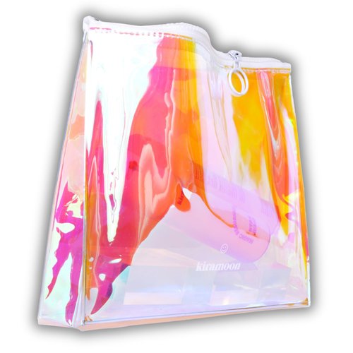 Kiramoon Magic Pouch Cute Clear Iridescent Holographic Makeup Bag Toiletry Cosmetic Bag Gifts for Women Girls Teens Friends Bachelorette Rainbow Waterproof