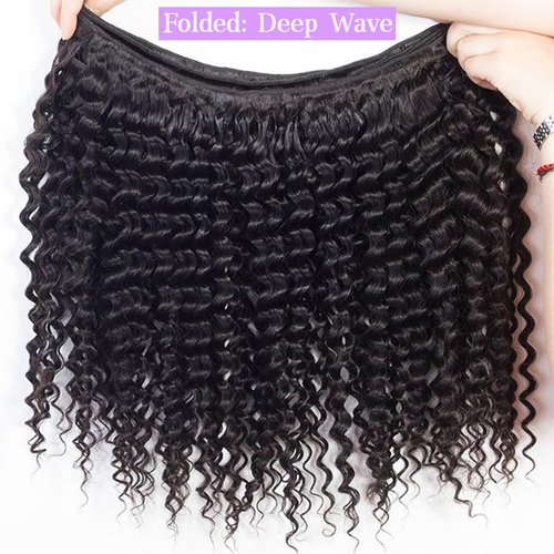 Deep Wave Human Hair Bundles 16 Inch Deep Wave Bundles 100% Unprocessed Brazilian Virgin Hair 1 Bundle Curly Bundles Hair Extensions Real Human Hair Wavy Quick Weave Bundle Natural Black