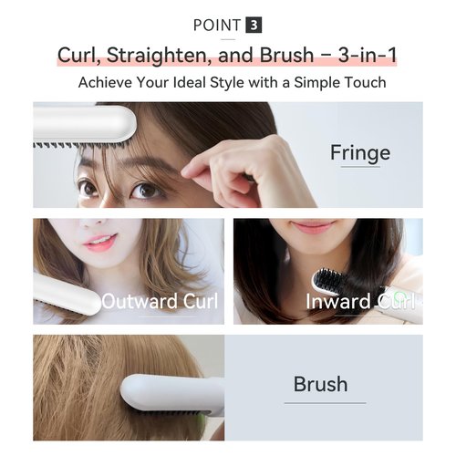 Cordless Hair Straightener Brush, ANLAN Portable Straightening Brush for Travel, Mini Hot Ionic Straightener Comb for Women, Rechargeable & Travel-Friendly for All Hair Textures, White
