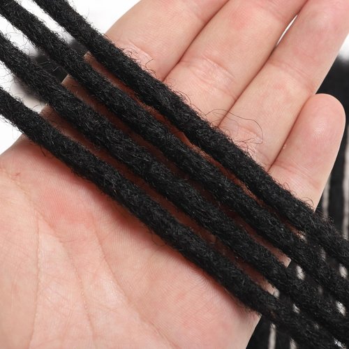 Dreadlock Extensions Human Hair 16 Inch 10 Strands 0.6 cm Width Loc Extensions 100% Real Human Hair Dreadlock Extensions Can Be Dyed Bleached Loc Extension for Men and Women (10 Strands Natual Black)