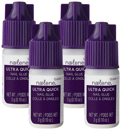 Nailene Ultra Quick Nail Glue, 0.10 oz – Durable, Easy to Apply False Nail Glue – Repairs Natural Nails – Quick-Drying Nail Adhesive Lasts Up to 7 Days – Nail Care Essential (Pack of 4)