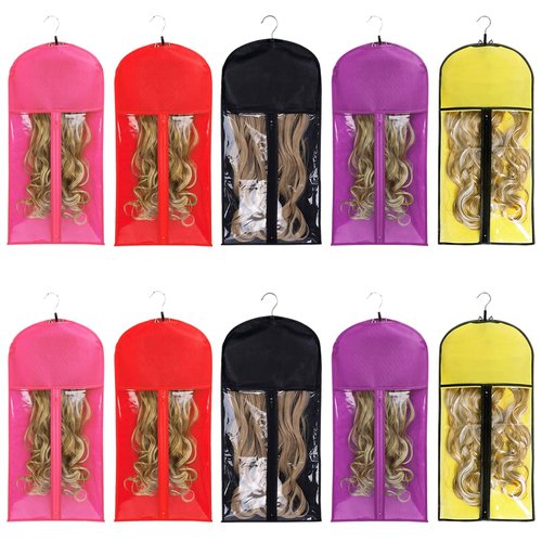 Qavctw Portable Wig Storage Bag, Hair Extension Bag with Hanger Dust-Proof Hair Extension Hanger, Waterproof Hanger Strong Holder for Store Style Human Hair