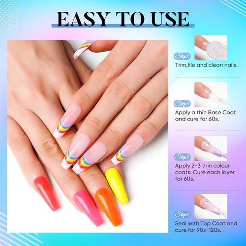 Nicedeco Gel Nail Polish Nail Set 6 Colors Neon Pink Blue Yellow Purple Nail Polish, Nail Primer Nail Dehydrator 2 x 15ml Nail Prep