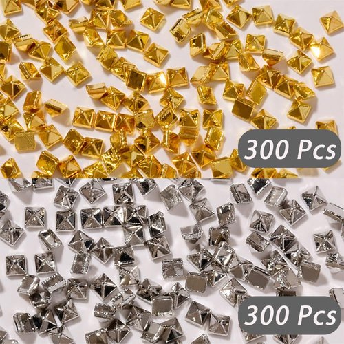Cagzzee Metal Nail Studs Art - Punk Nail Studs Charms - 3D Gothic Nail Charms Studs, Cone Studs Nail Charms, Silver and Gold Cone Spike Studs Nail Art Tiny Stick, Medium, LJJ-CAGZZEE-0225c