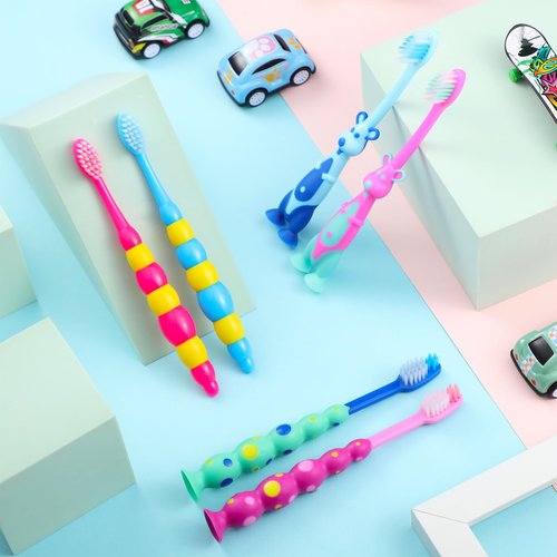 Lauwell Toddler Toothbrush Pack - 36 Pieces, Soft Bristle Animal Toothbrushes with Covers & Suction Cup for Kids Sensitive Teeth