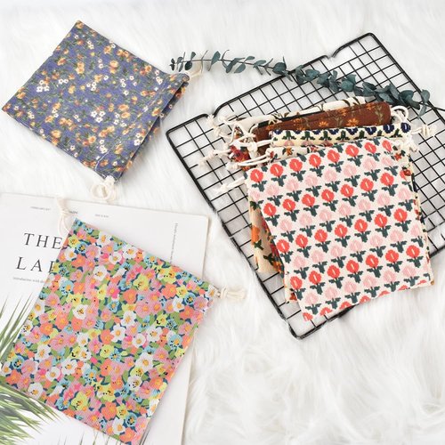VIOCIWUO Small Flower Makeup Bag 10Pcs, Mini Corduroy Drawstring Bag Portable Small Pocket Cosmetic Bag For Women Travel Storage Cosmetics Headphones Jewelry