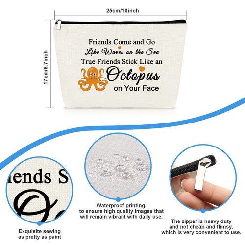 Friendship Makeup Bag Funny Best Friend Gift for Women Octopus Lover Gift for Sister Travel Cosmetic Bag Long Distance Friendship Present Birthday Graduation Present for Best Friends Bestie Sister